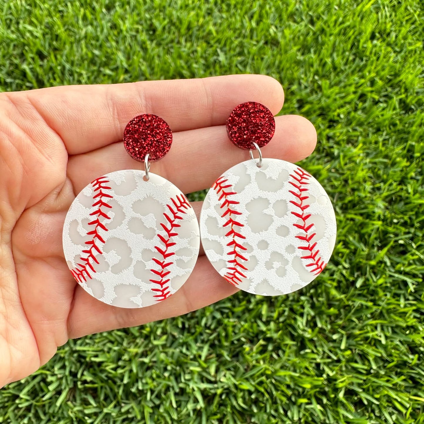 Leopard Baseball Stud Dangles