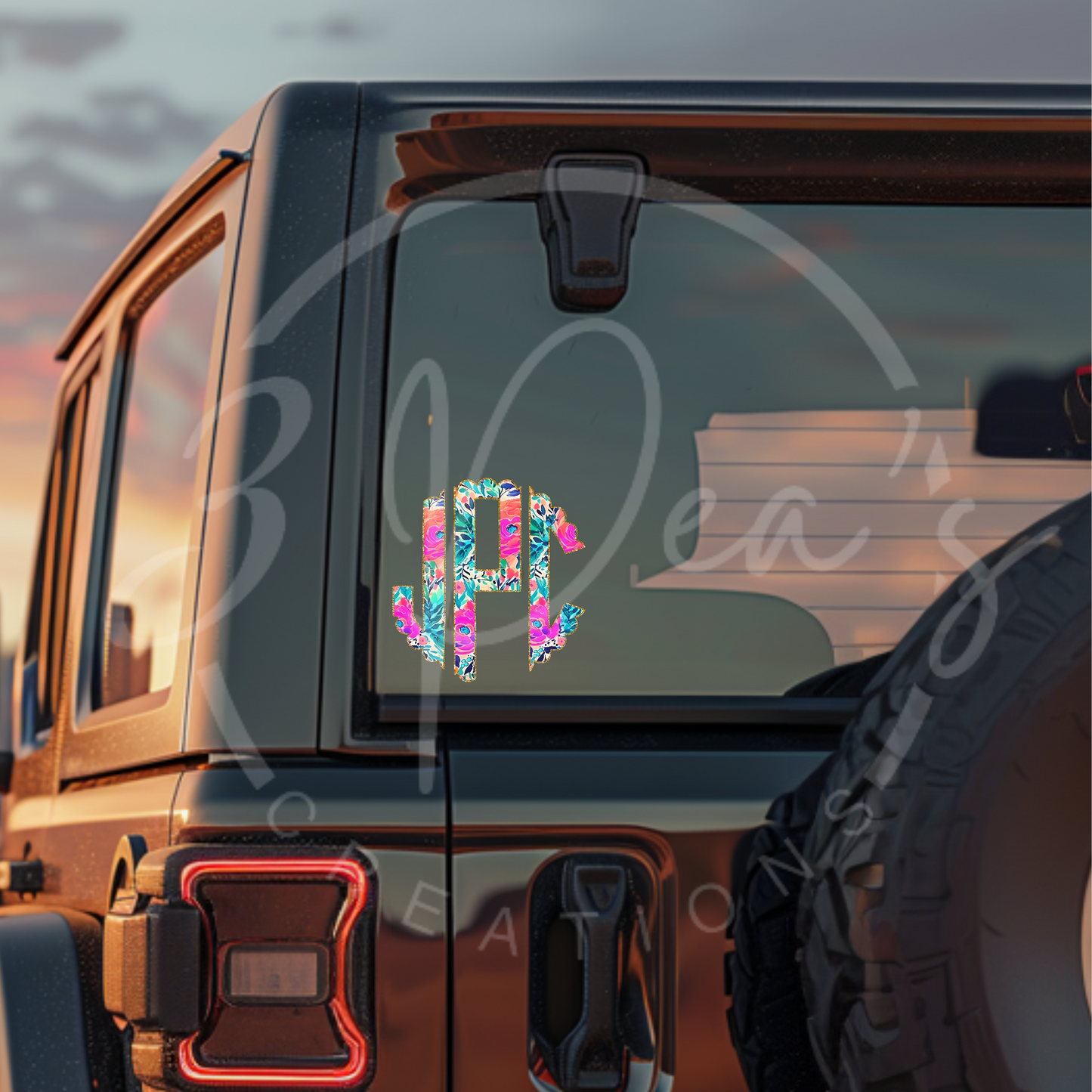 Monogram Spring Floral Car Decal