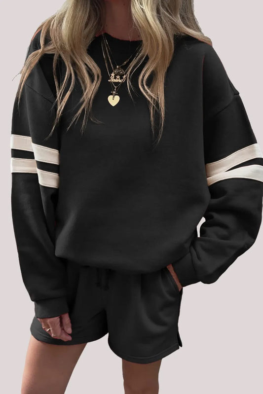 Black 2 Piece Varsity Lounge Set