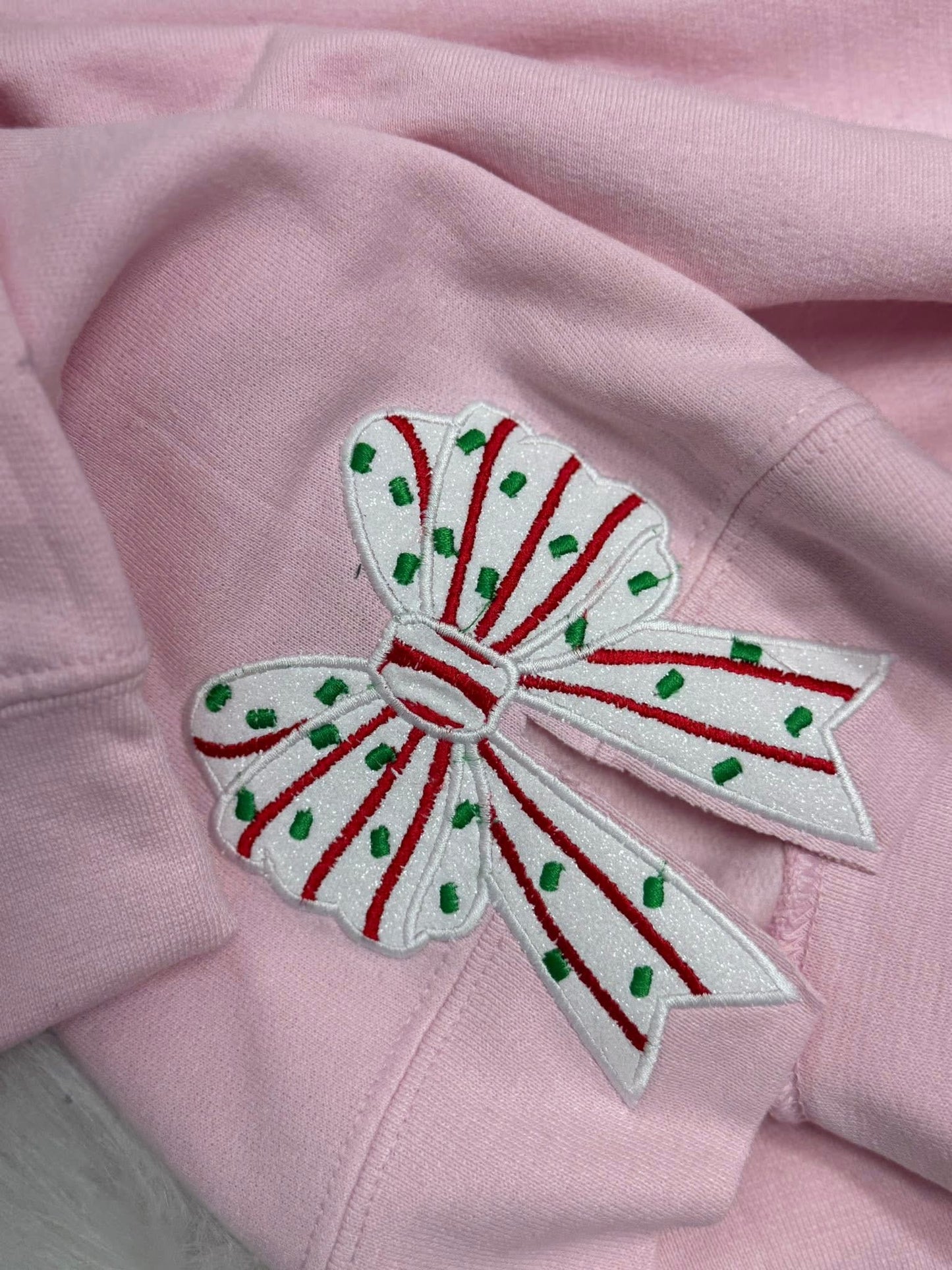 Merry Christmas Embroidery With Bow Sides