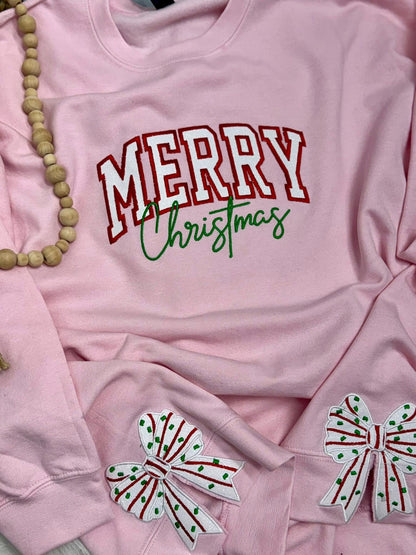 Merry Christmas Embroidery With Bow Sides