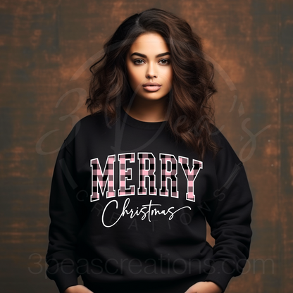 Merry Christmas Pink Plaid Block Letter