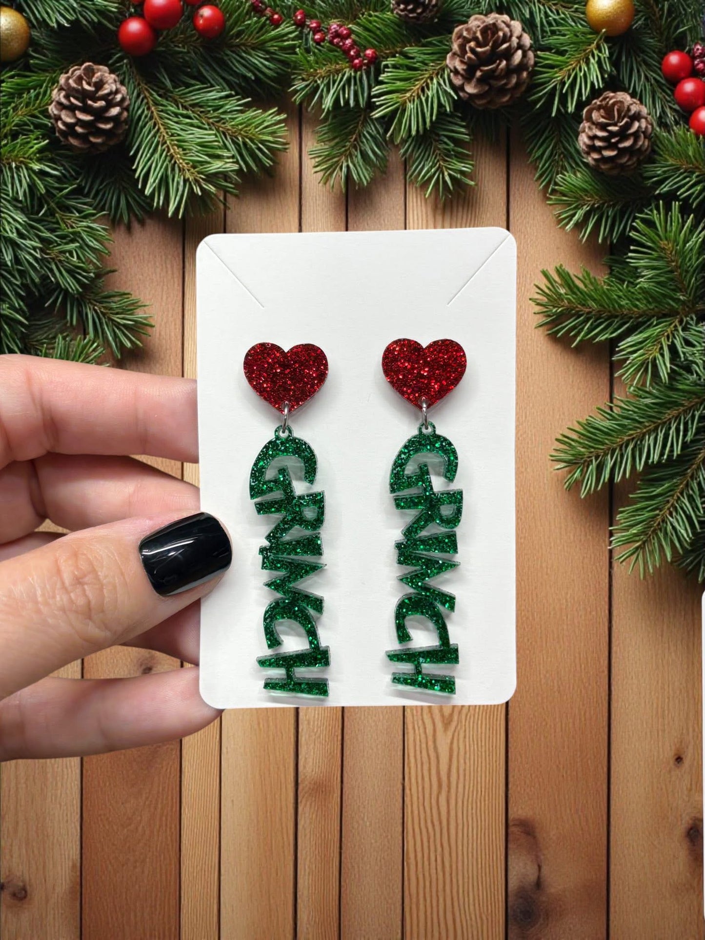 Glitter Grinch Stud Dangles