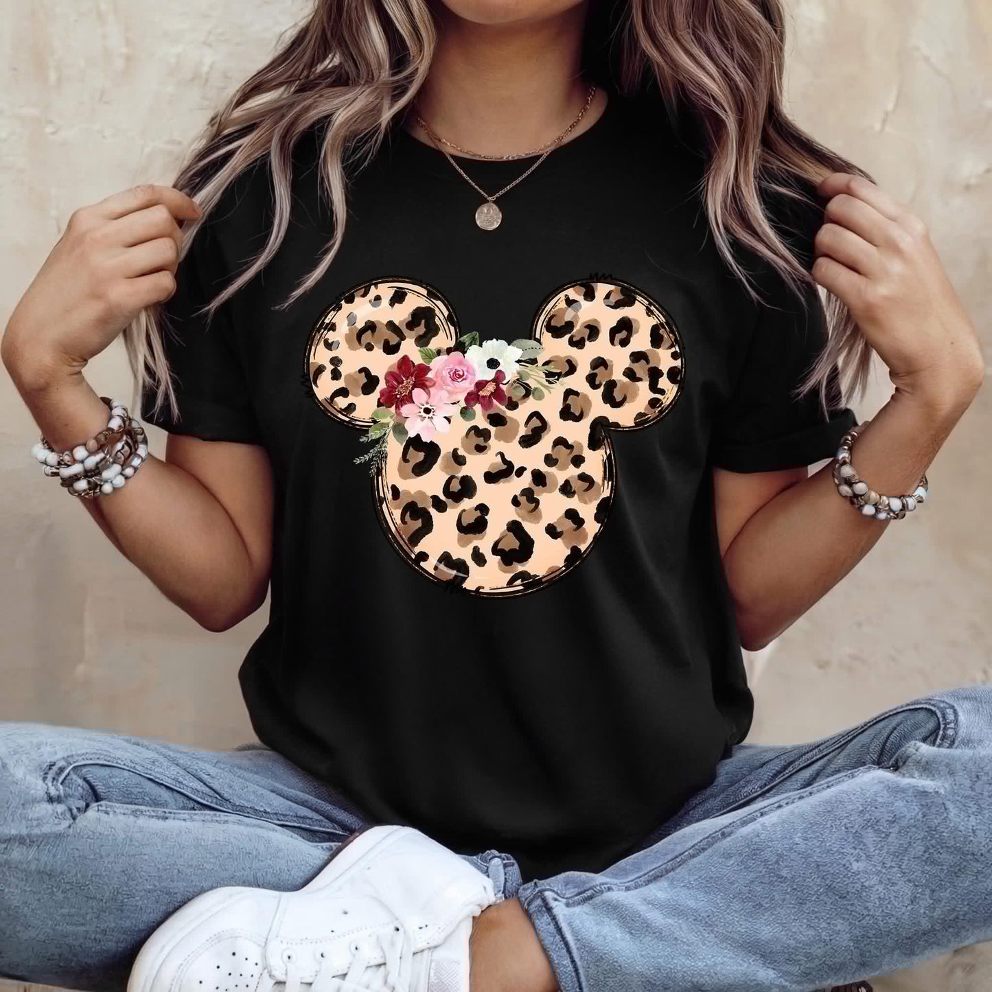 Leopard Minnie Face w/Flowers
