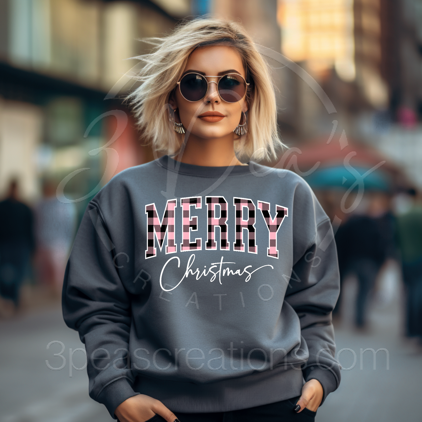 Merry Christmas Pink Plaid Block Letter