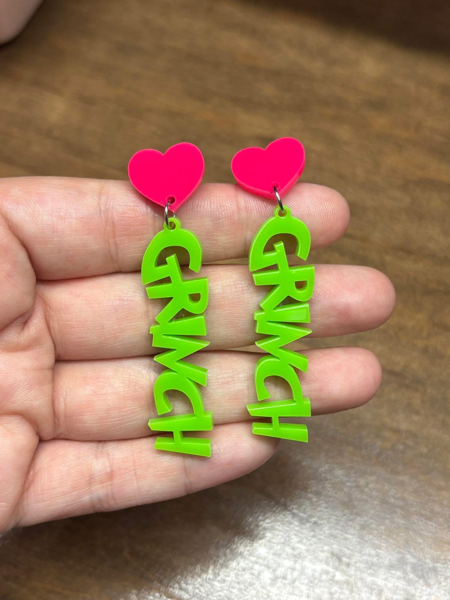 Grinch Pink Heart Dangles