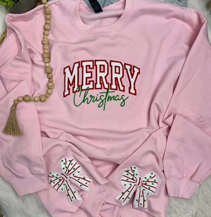 Merry Christmas Embroidery With Bow Sides