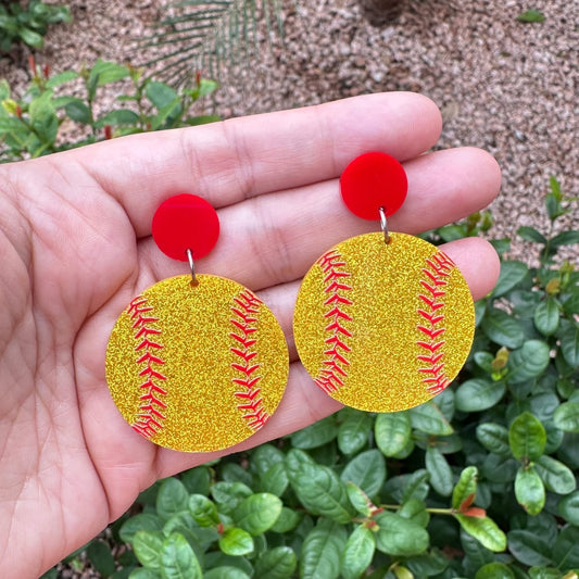 Glitter Softball Stud Dangles