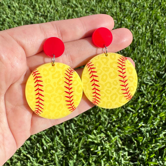 Leopard Softball Stud Dangles