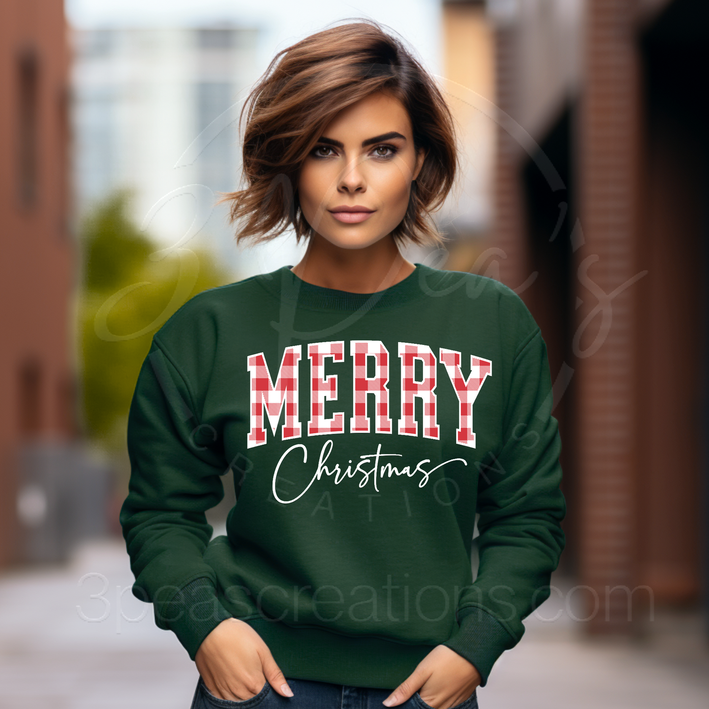 Merry Christmas Red/White Plaid Block Letter