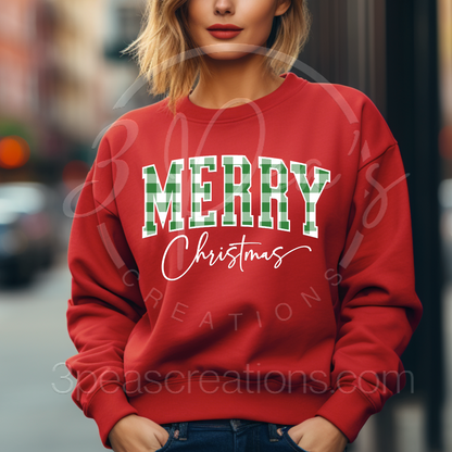 Merry Christmas Light Green Plaid Block Letter
