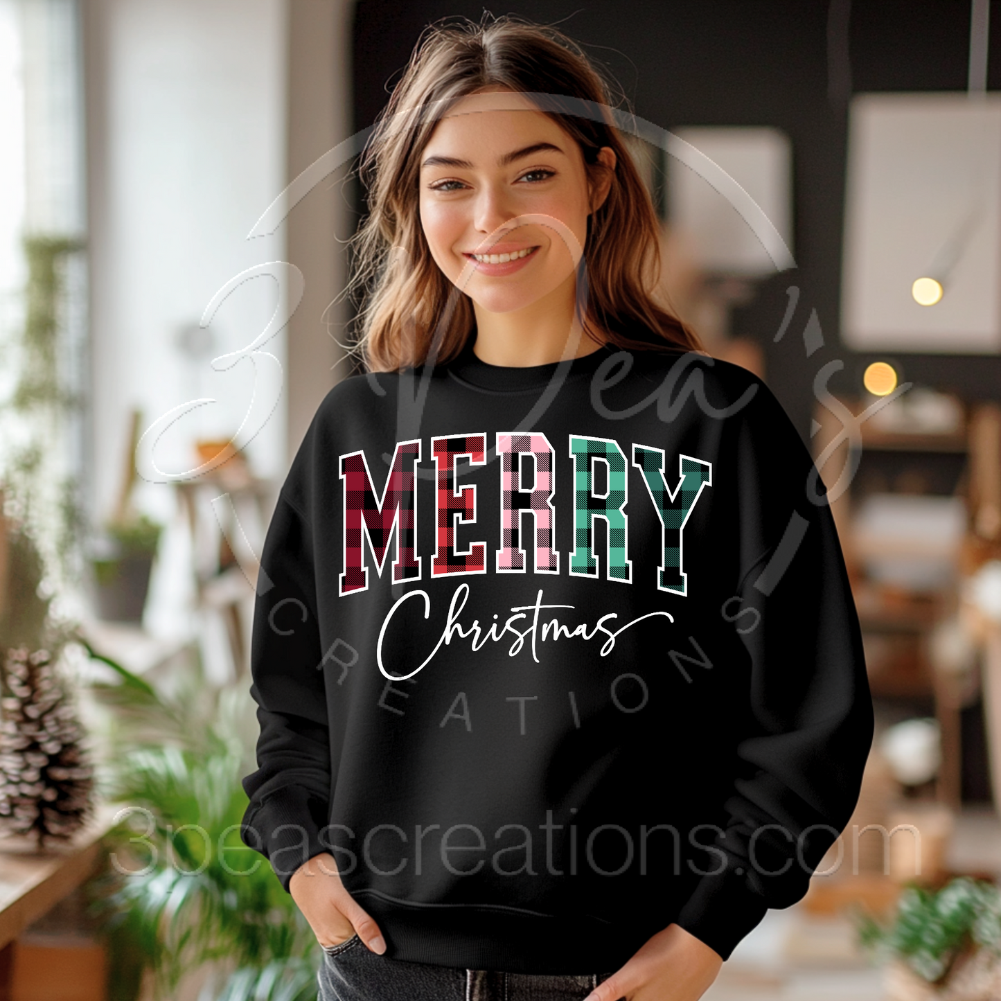 Merry Christmas Multi Plaid Block Letter