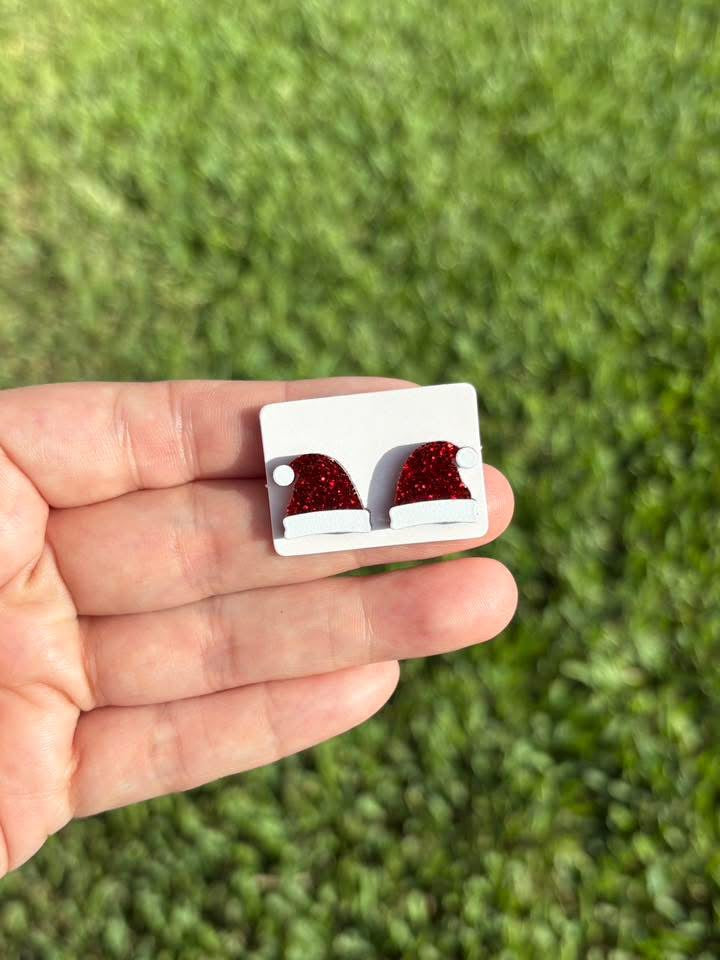 Glitter Santa Hat Studs