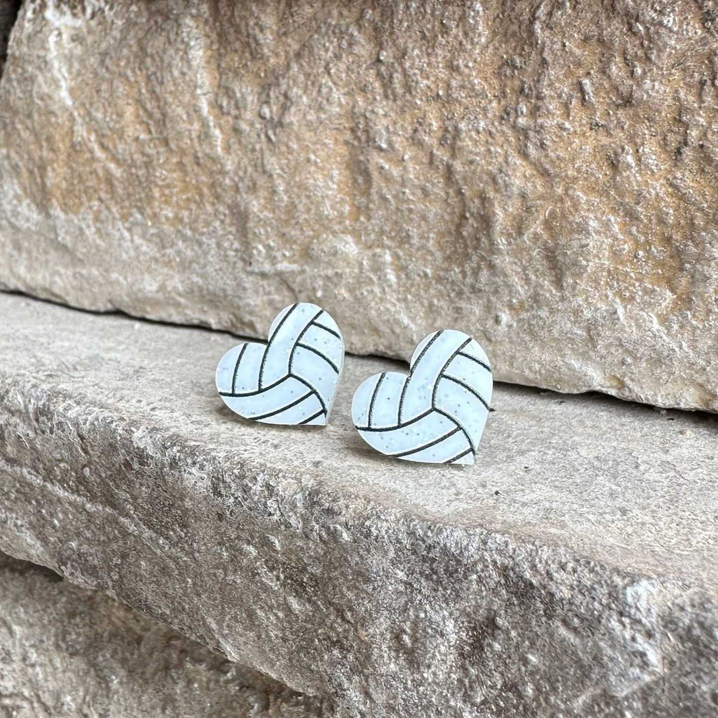 White Glitter Volleyball Studs