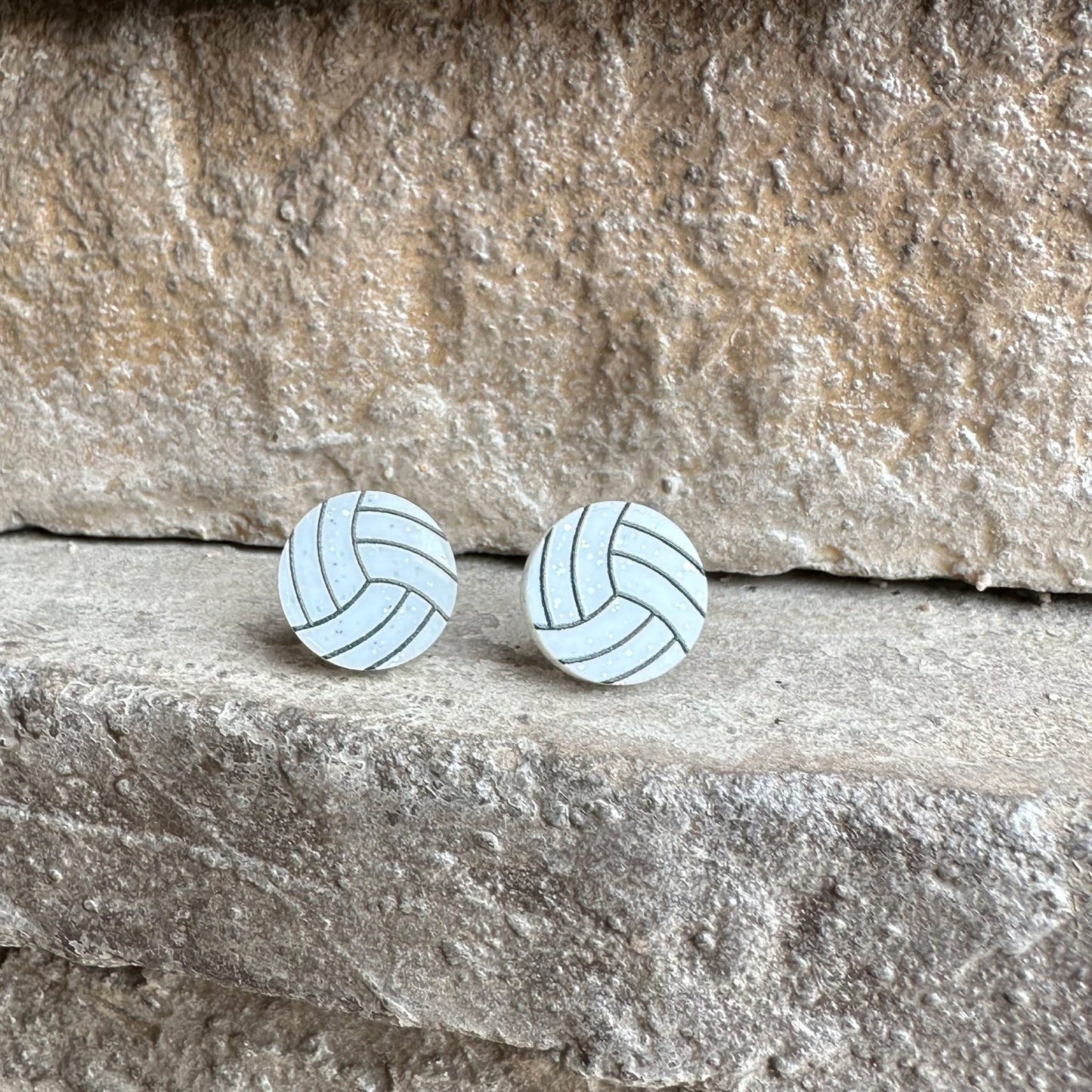 White Glitter Volleyball Studs