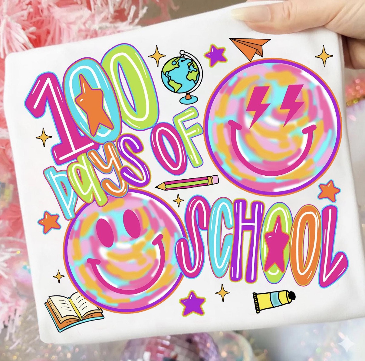 Neon Tye Dye Smiley 100 Days of School