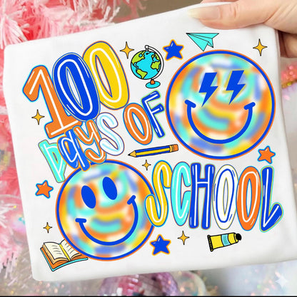 Blue Neon Tye Dye Smiley 100 Days of School