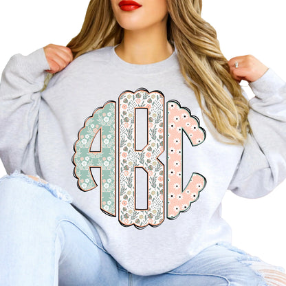 Peach and Mint Floral Monogram