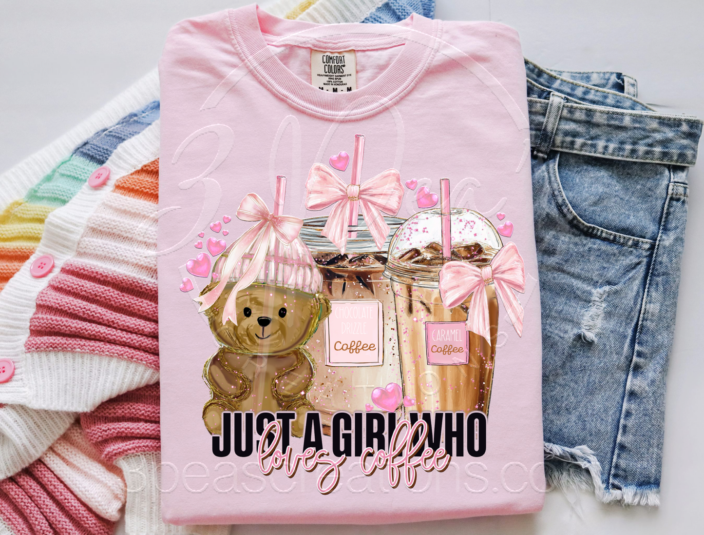Pink Bear Just a Girl Who Loves Coffee