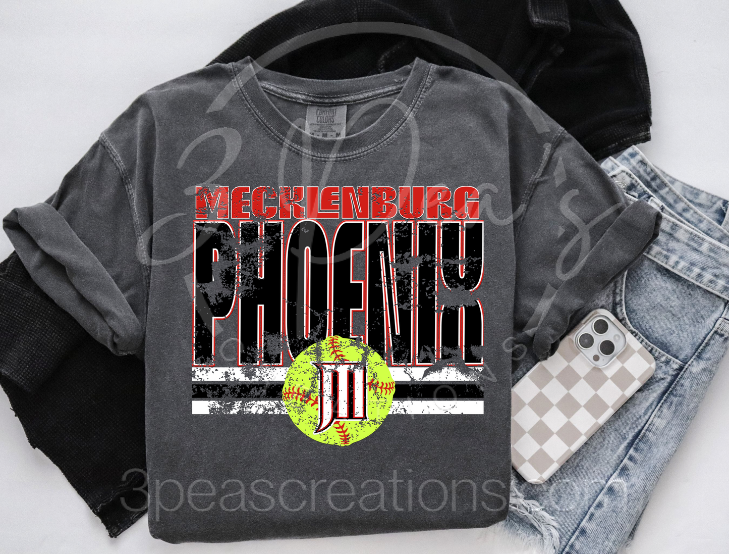 Distressed M with Tail Phoenix Softball