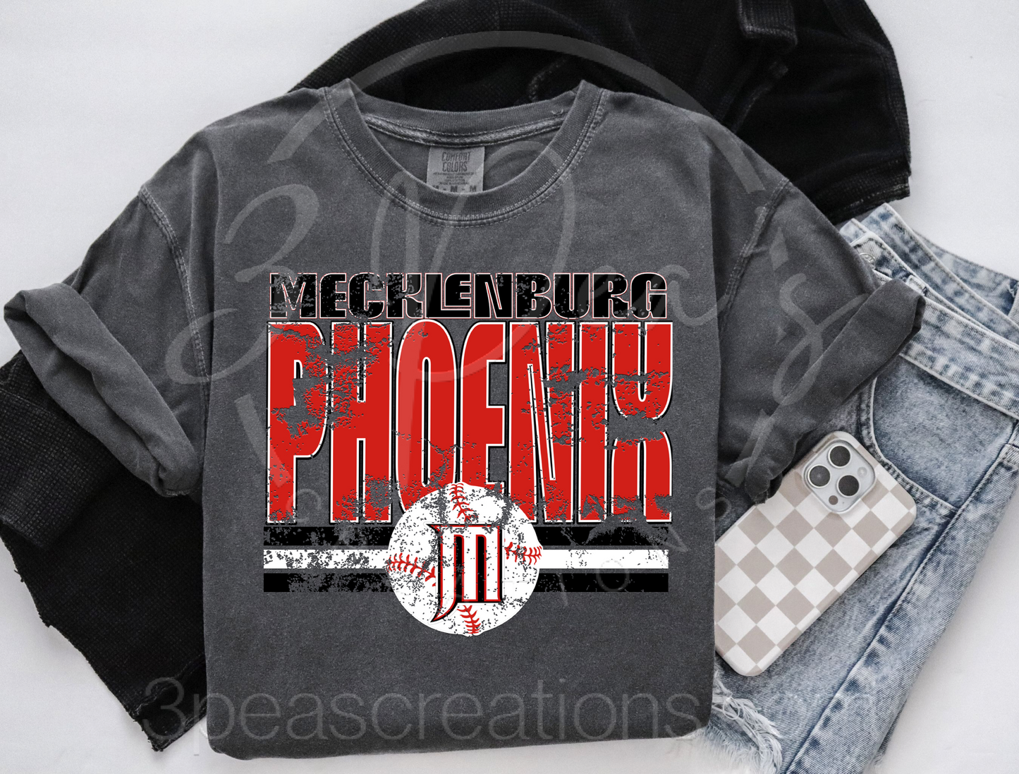 Distressed M with Tail Phoenix Baseball
