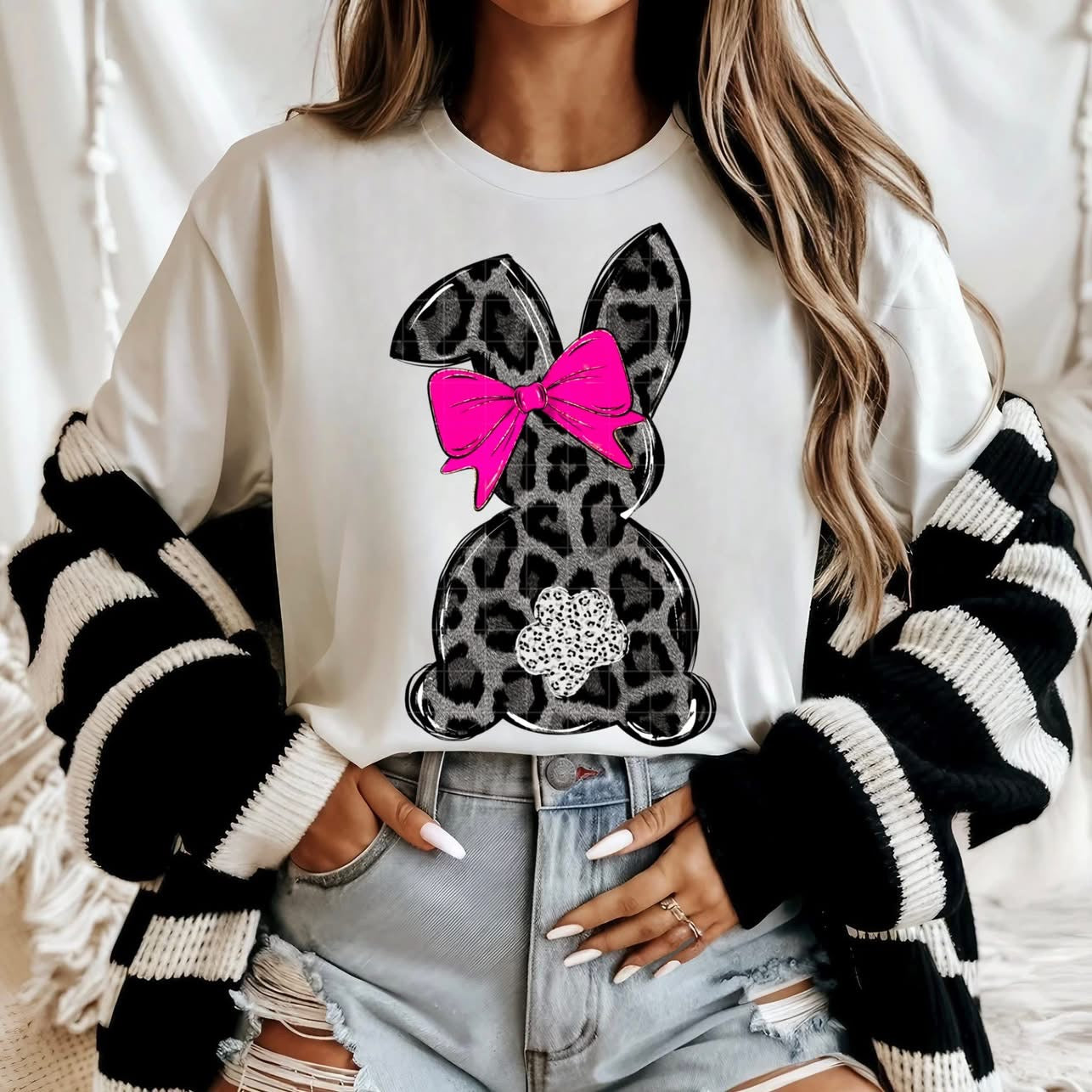 Black Leopard Bunny w/ Pink Bow
