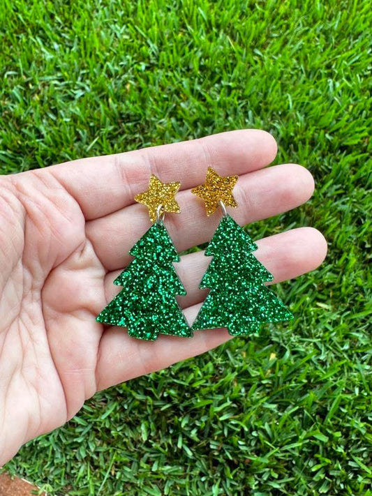 Green Glitter Tree Dangle