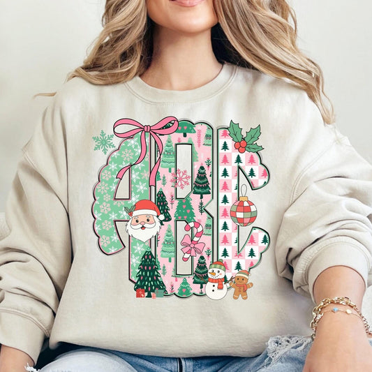 Pink and Green Plaid Snowflakes Monogram