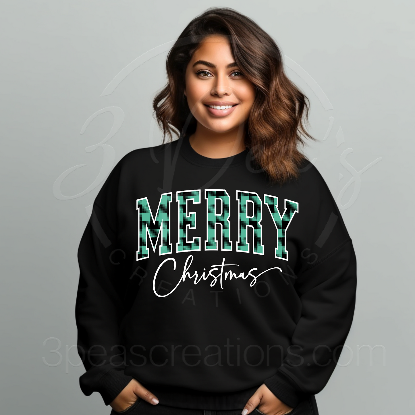 Merry Christmas Mint Green Plaid Block Letter