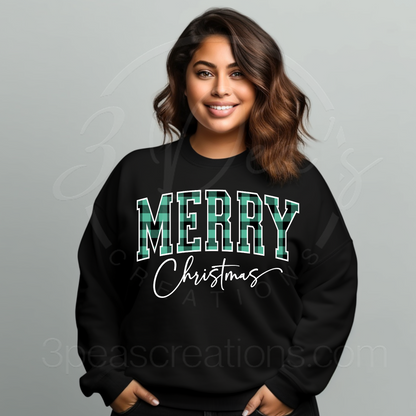 Merry Christmas Mint Green Plaid Block Letter