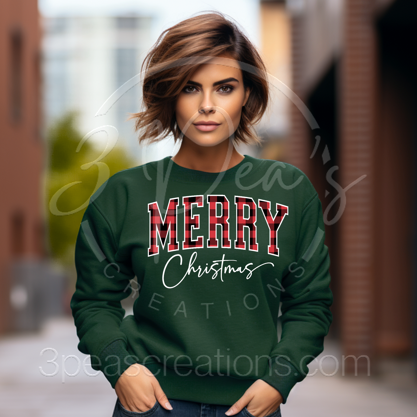 Merry Christmas Red/Black Plaid Block Letter